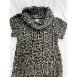 Mudd Open Knit Sweater Juniors Large Short Sleeve Green Shimmer Cowl Neck Y2K‎
